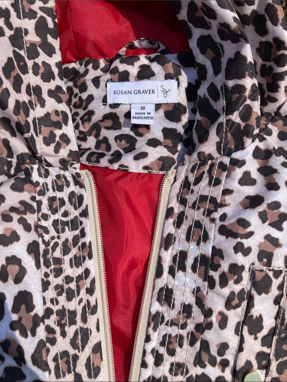 Susan Graver Leopard-Print Bomber Jacket with Red Lining
